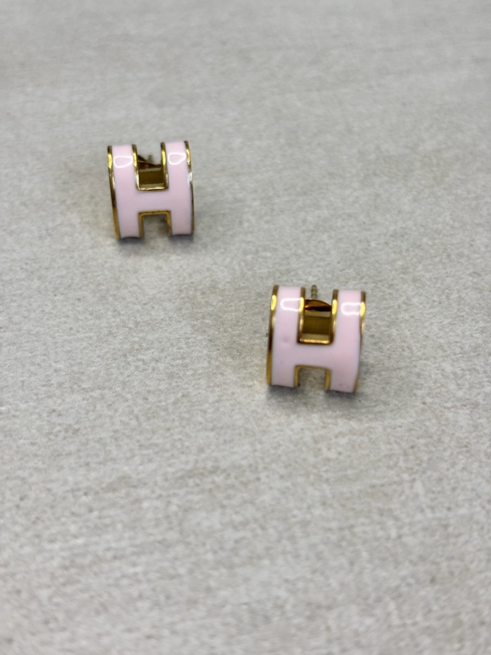 Pink H-shaped Enamel Stud Earrings
